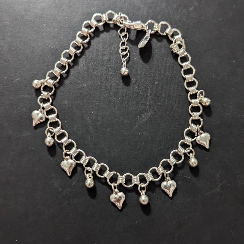 PANAMA Jack Silver Tone Heart Charm Chain Statement Bracelet or Anklet
